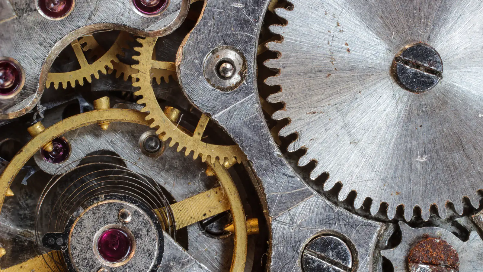 Close-up of a mechanical watch movement with gears
